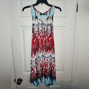 Nwot- Neesha Women’s Sleeveless Maxi Dress | Red Blue Abstract Print | Size S